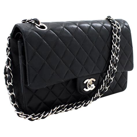 black silver chanel bag|large chanel shoulder bag.